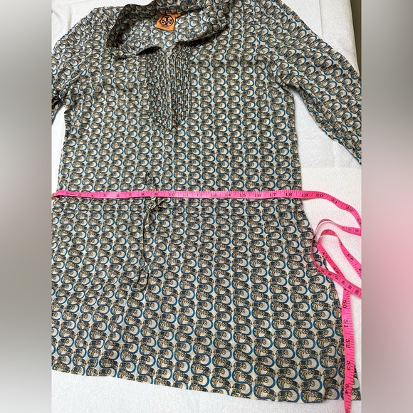 Tory Burch Tunic Dress Womens 8 Elephant Pintucked 3/4 Sleeve Drawstring Waist - Picture 5 of 9
